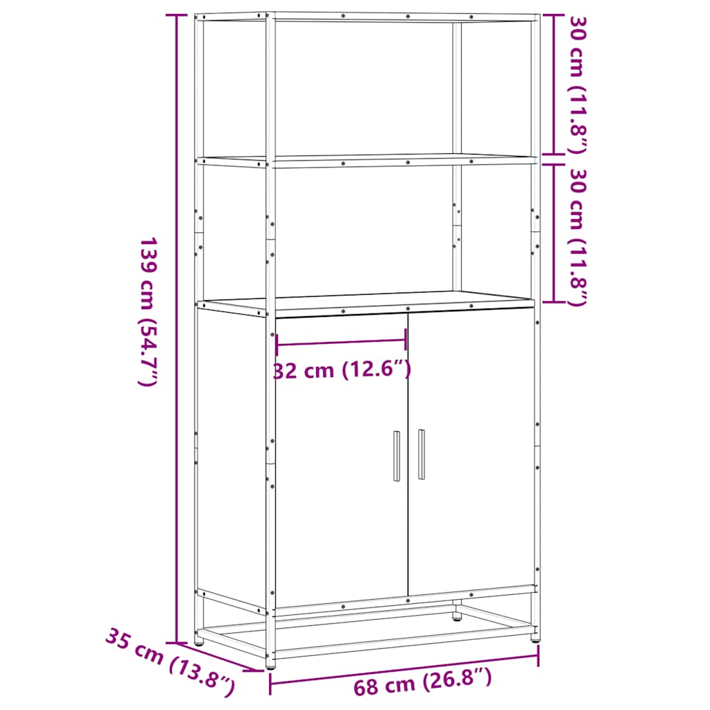 Highboard sonoma tölgy 68x35x139 cm gépelt fa és fém