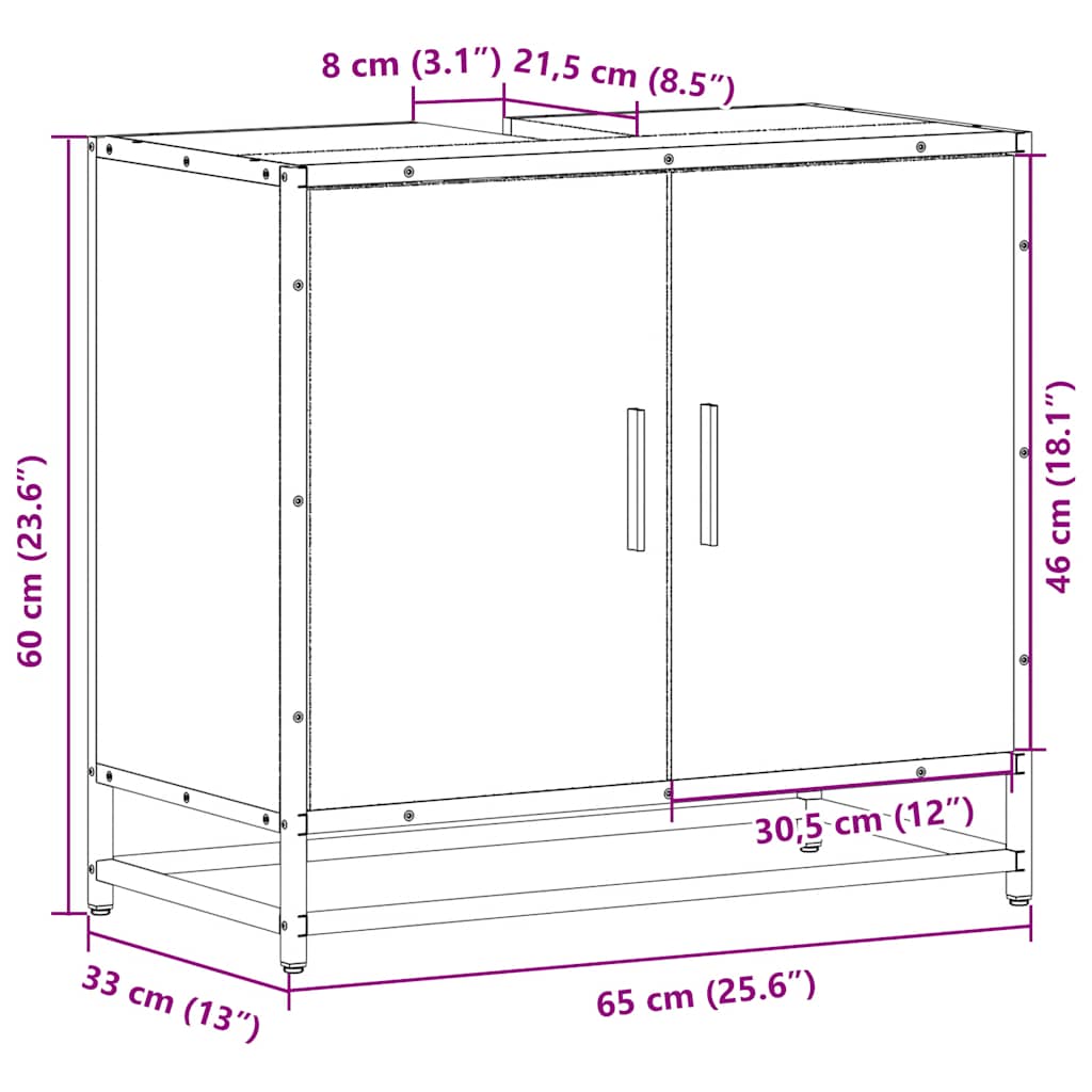 mosdószekrény barna tölgy 65x33x60 cm műfa 65x33x60 cm