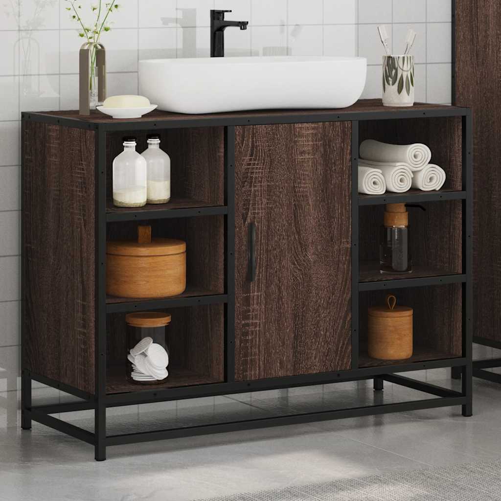 barna tölgy szerelt fa fürdőszobai mosdószekrény 80x33x60 cm