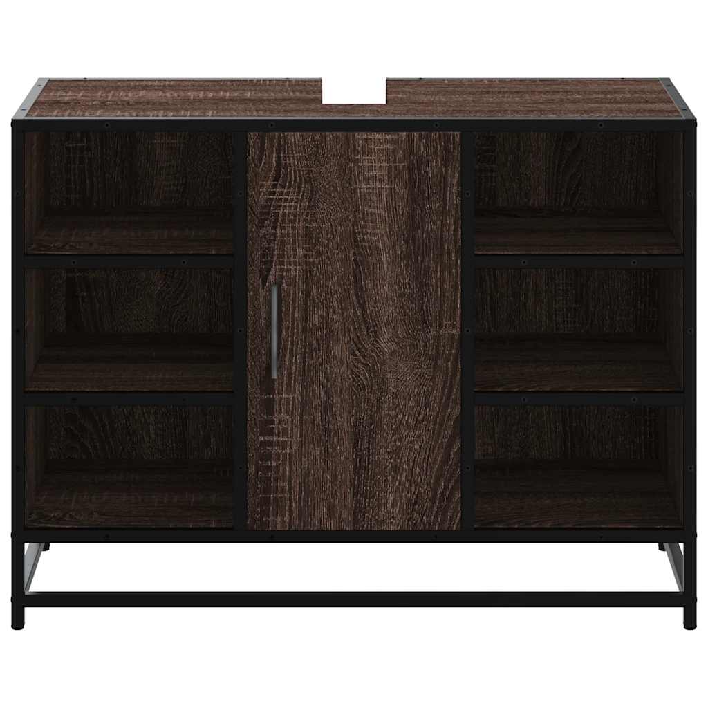 barna tölgy szerelt fa fürdőszobai mosdószekrény 80x33x60 cm