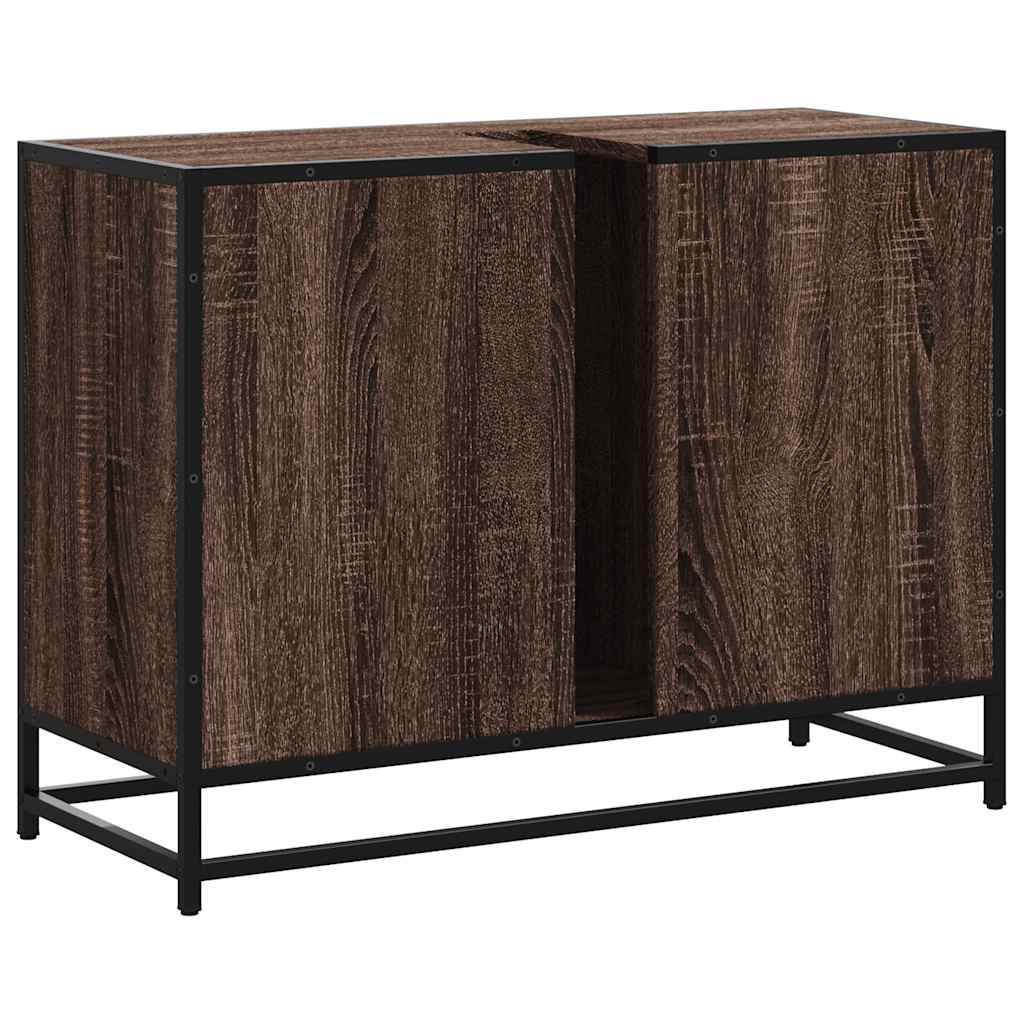 barna tölgy szerelt fa fürdőszobai mosdószekrény 80x33x60 cm