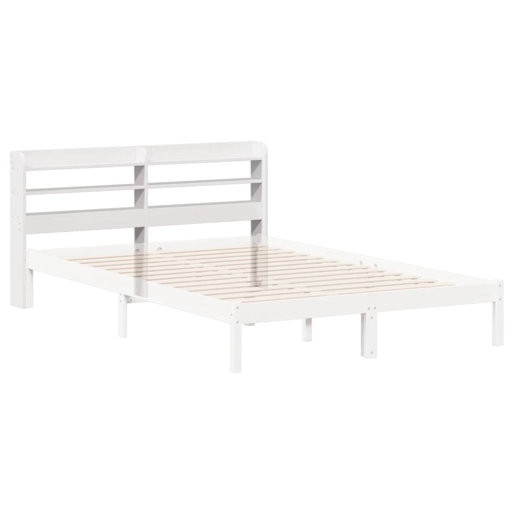 fehér tömör fenyőfa fejtámla polcokkal 160 cm
