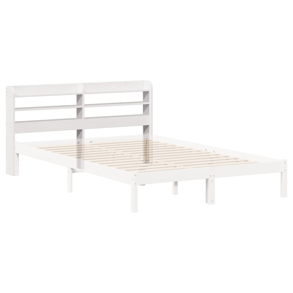 fehér tömör fenyőfa fejtámla polcokkal 150 cm