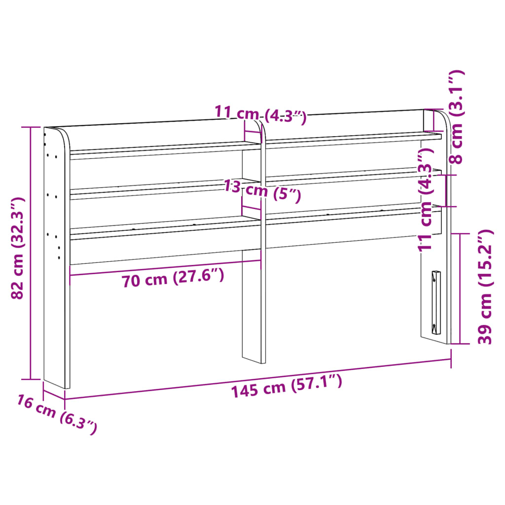 tömör fenyőfa fejtámla polcokkal 135 cm