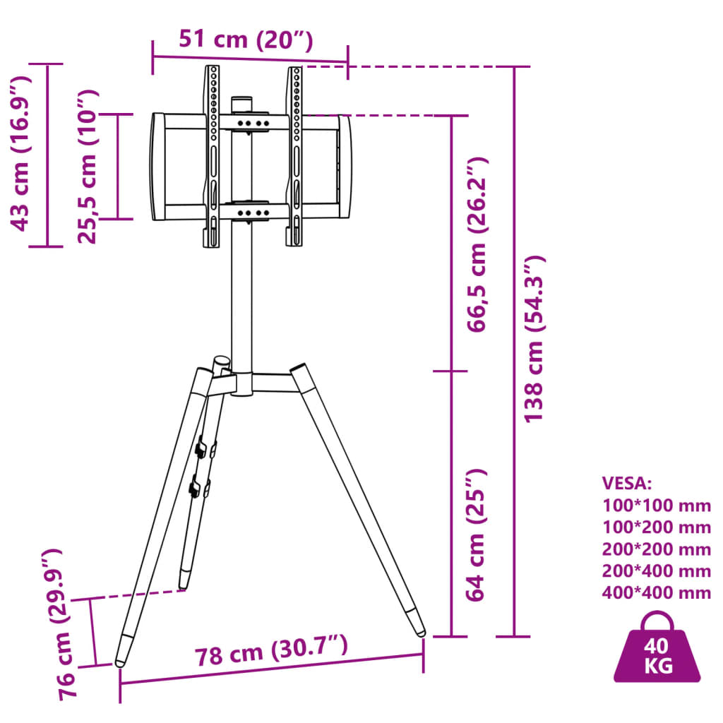 háromlábú TV-tartó 37"-65" képernyőhöz max VESA 400x400mm 40 kg