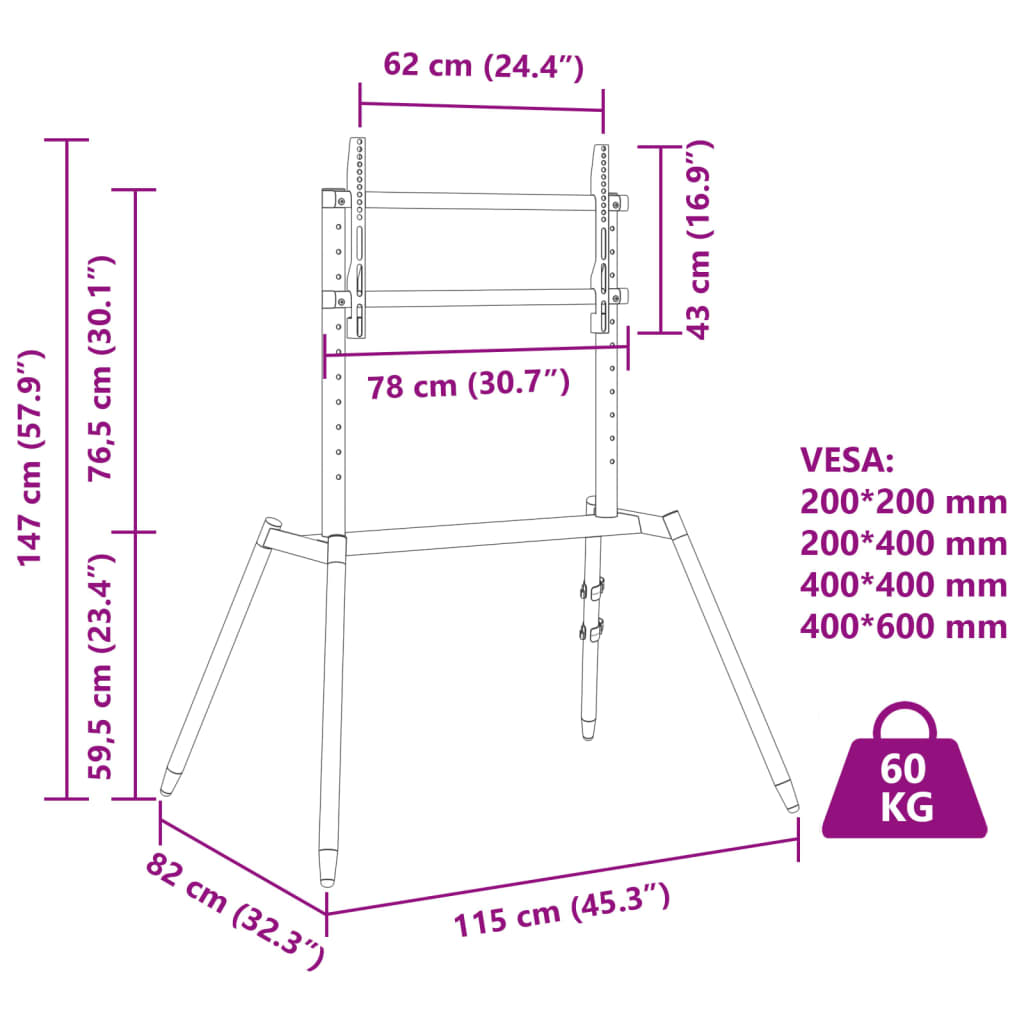 4 lábú TV-állvány 37"-86" képernyőhöz max VESA 400x600 mm 60 kg