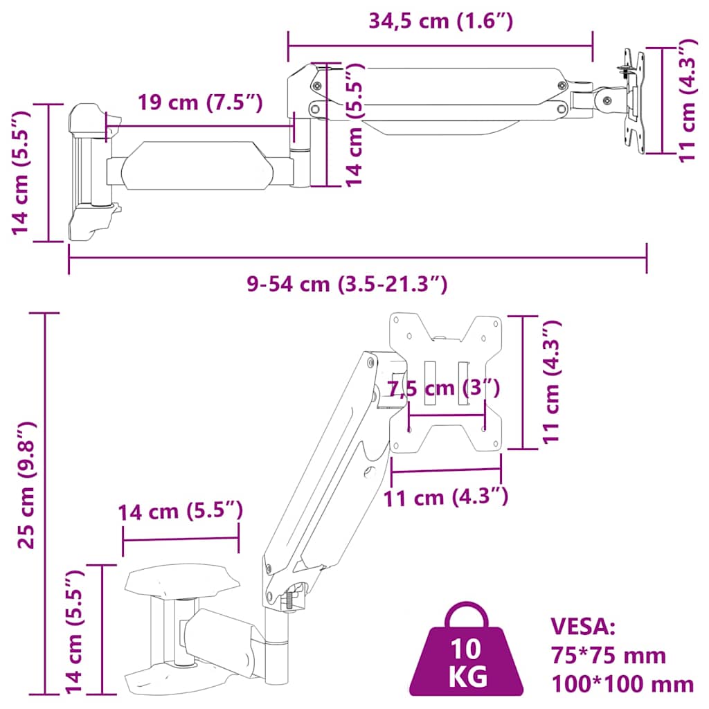 fali monitortartó max 27" képernyőhöz os gázrugó 10kg