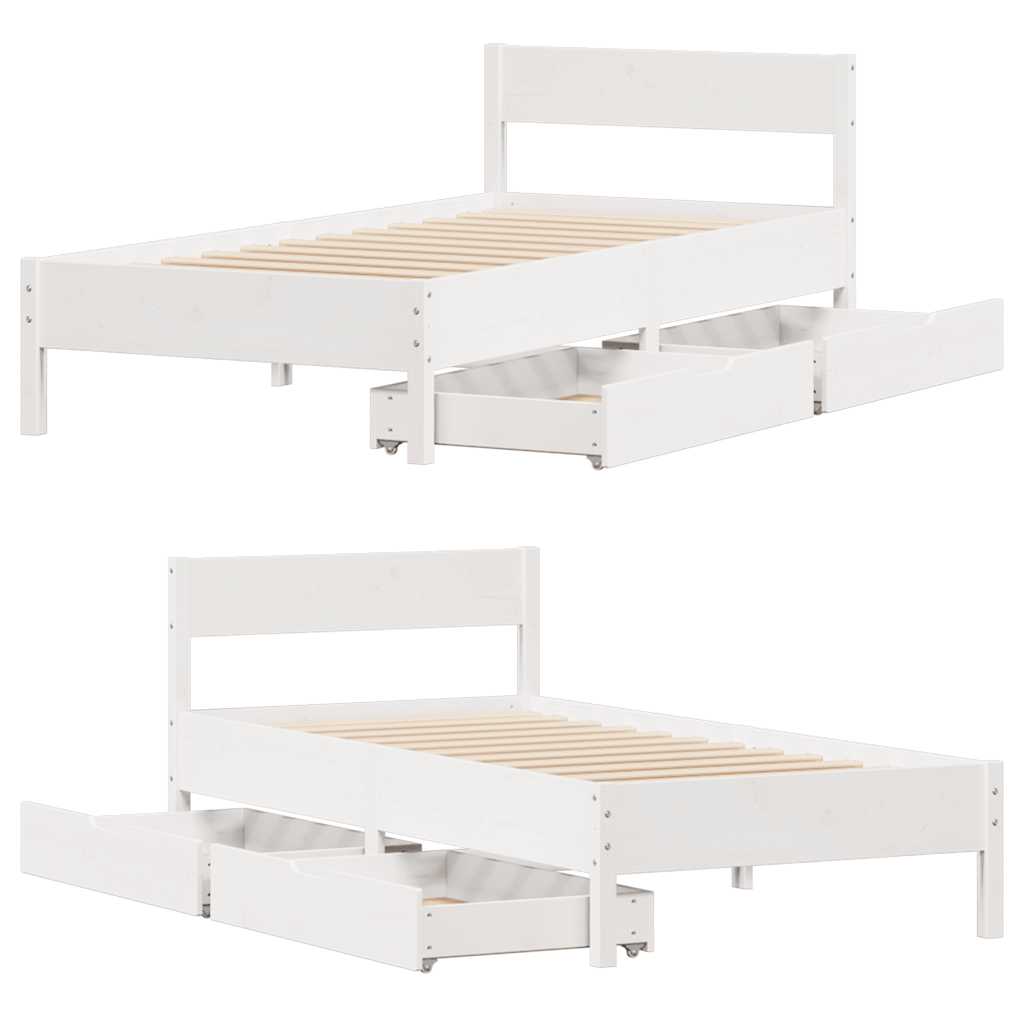 fehér tömör fenyőfa ágy matrac nélkül 75 x 190 cm