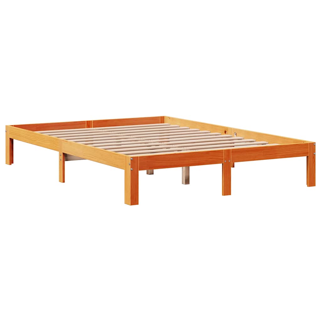 viaszbarna tömör fenyőfa ágykeret fiókokkal 135 x 190 cm