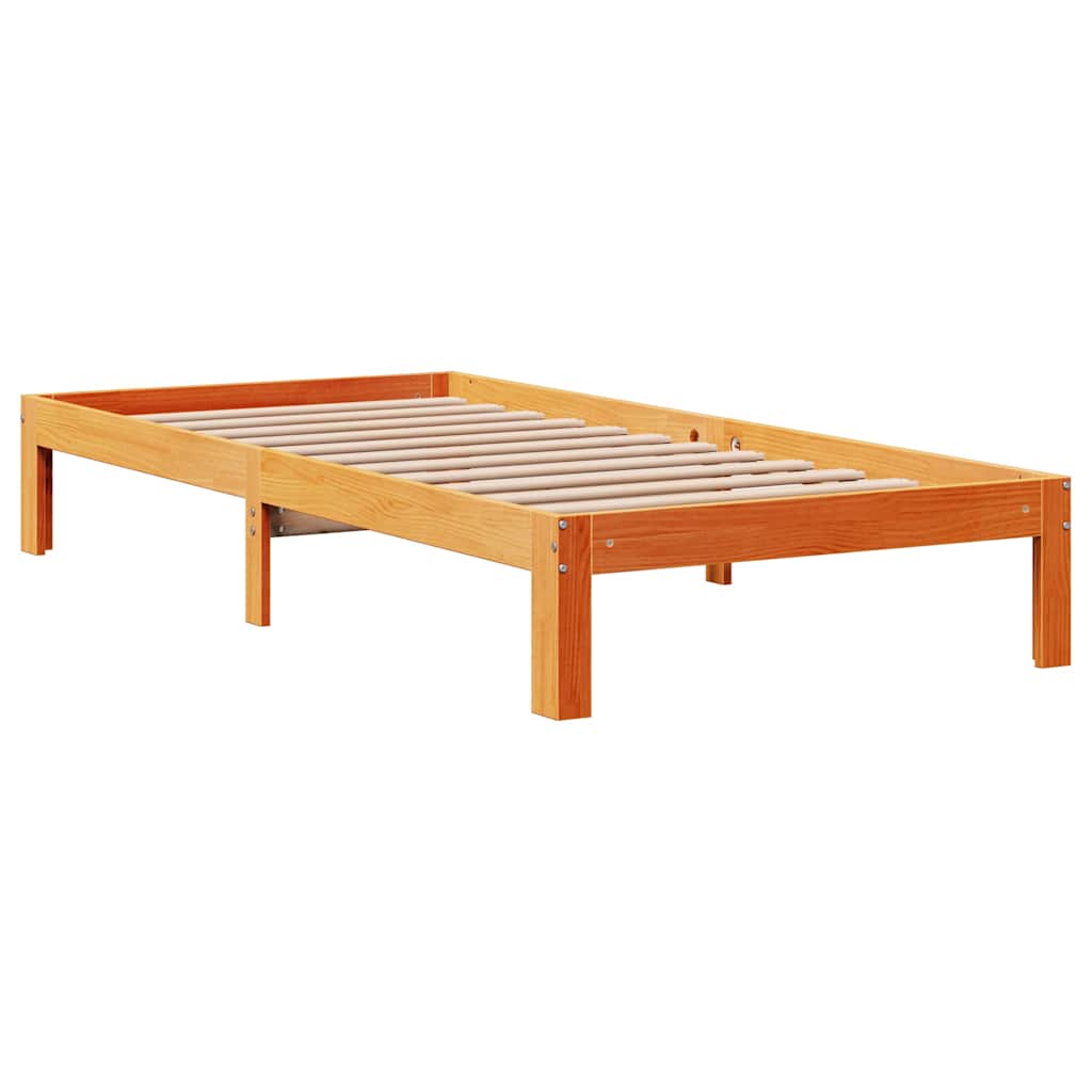 viaszbarna tömör fenyőfa ágykeret fiókokkal 90 x 200 cm