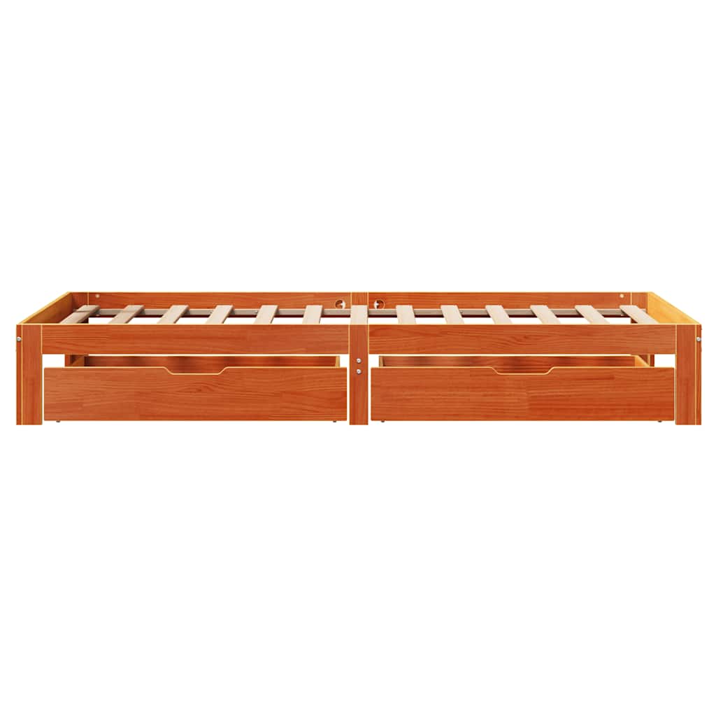 viaszbarna tömör fenyőfa ágykeret fiókokkal 90 x 200 cm