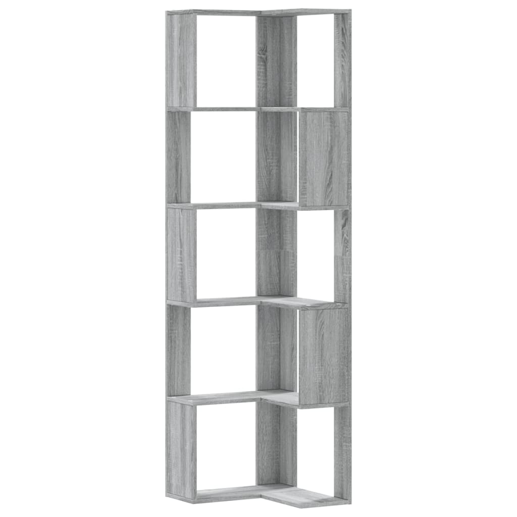 5 szintes szürke szerelt fa sarok könyvespolc 50 x 50 x 179 cm