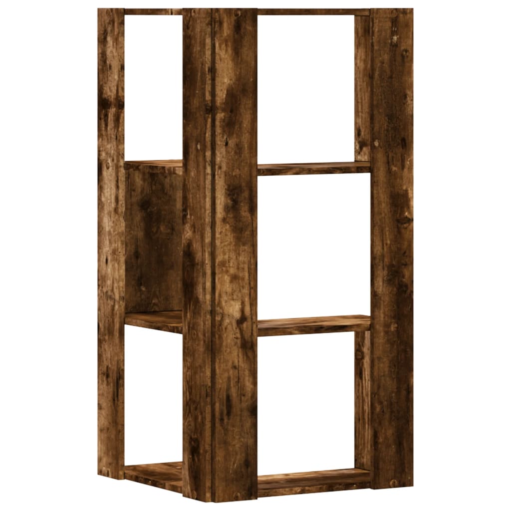 3 szintes füstös tölgy szerelt fa sarok könyvespolc 50x50x102cm