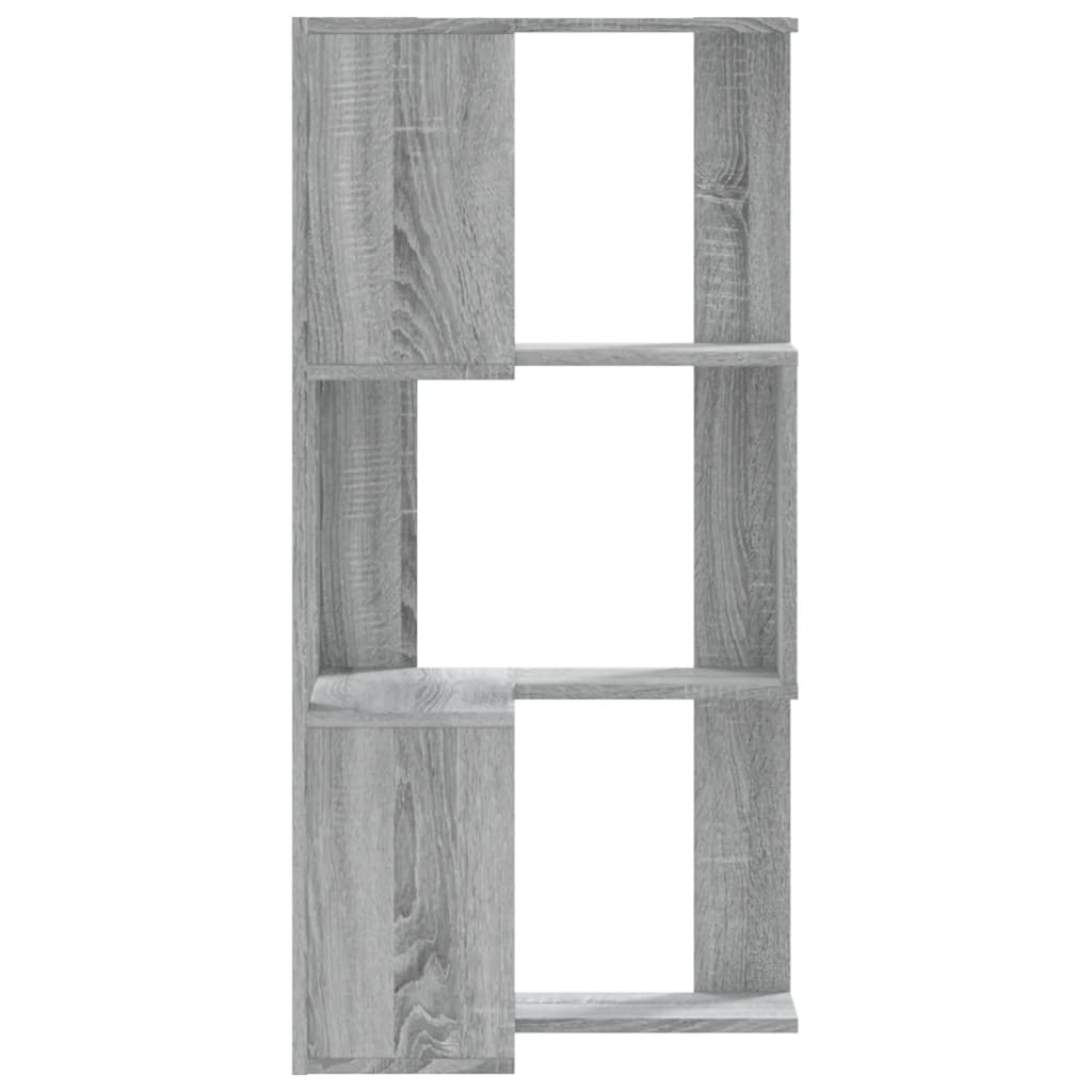 3 szintes szürke szerelt fa sarok könyvespolc 50 x 50 x 102 cm