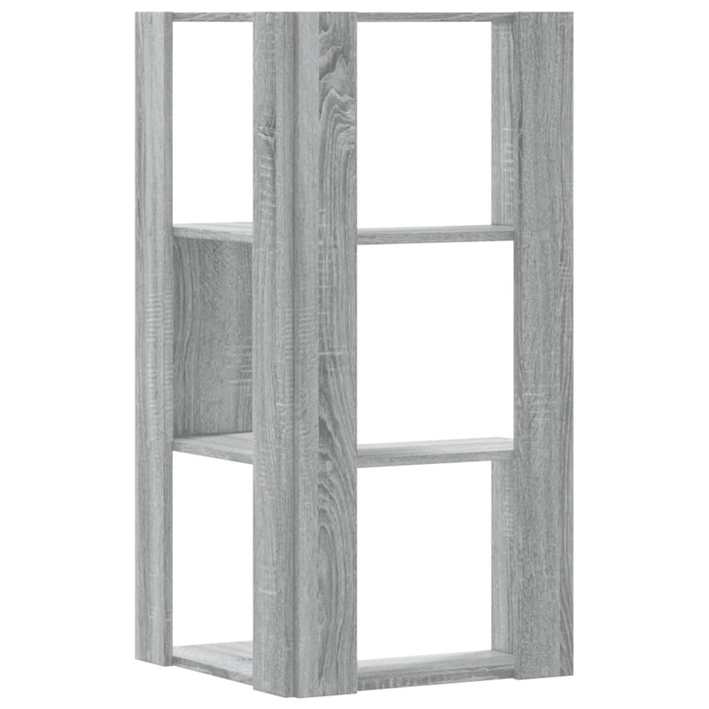 3 szintes szürke szerelt fa sarok könyvespolc 50 x 50 x 102 cm