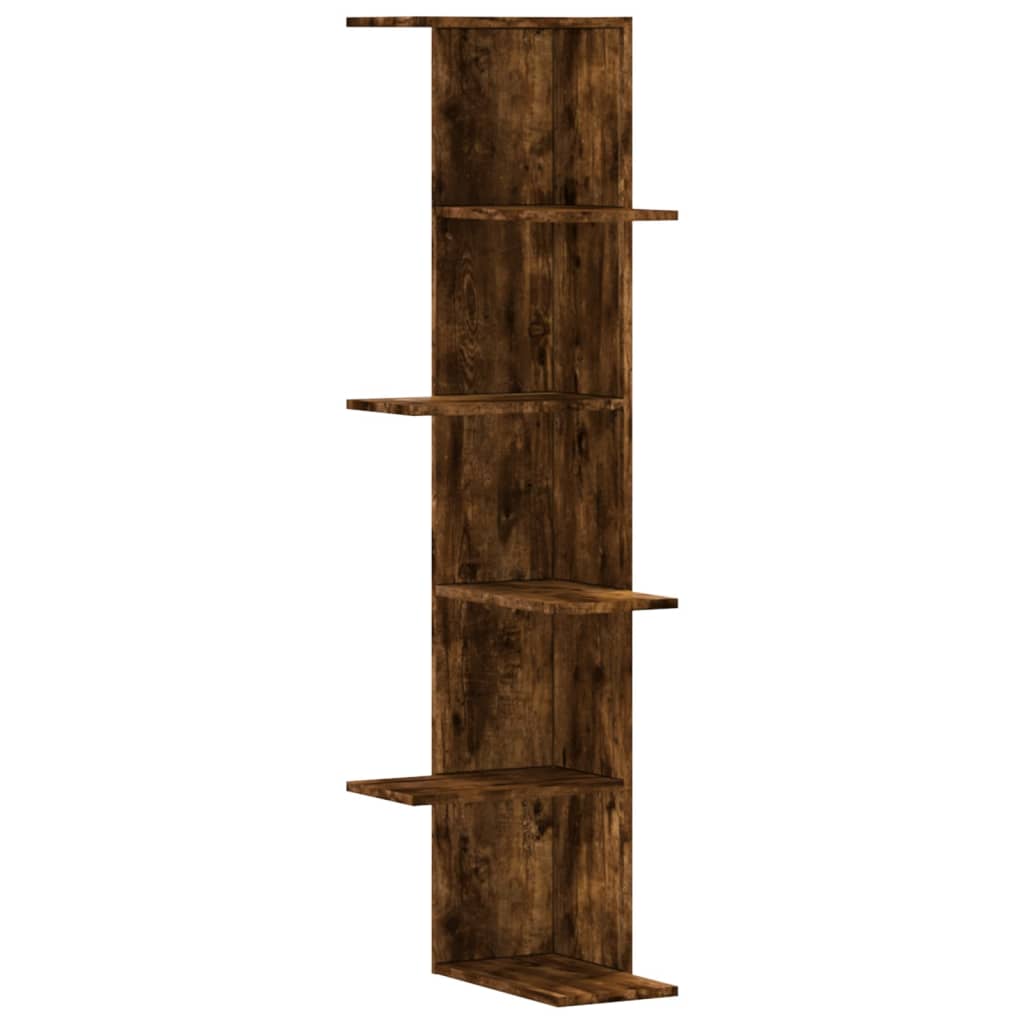 füstös tölgy szerelt fa fali sarokpolc 36,5 x 36,5 x 140 cm
