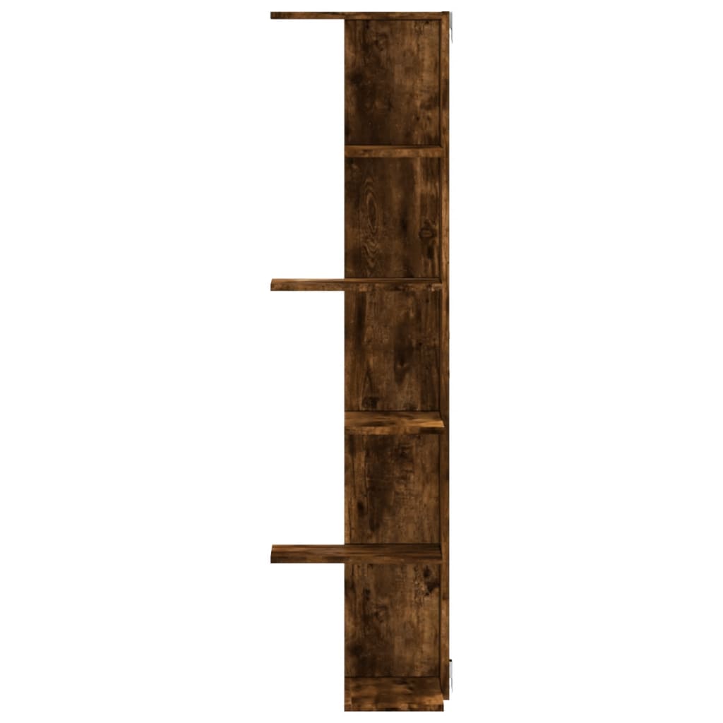 füstös tölgy szerelt fa fali sarokpolc 36,5 x 36,5 x 140 cm