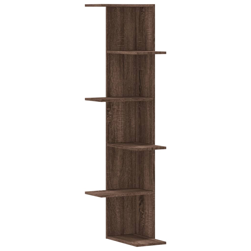 barna tölgy színű szerelt fa fali sarokpolc 36,5 x 36,5 x 140cm