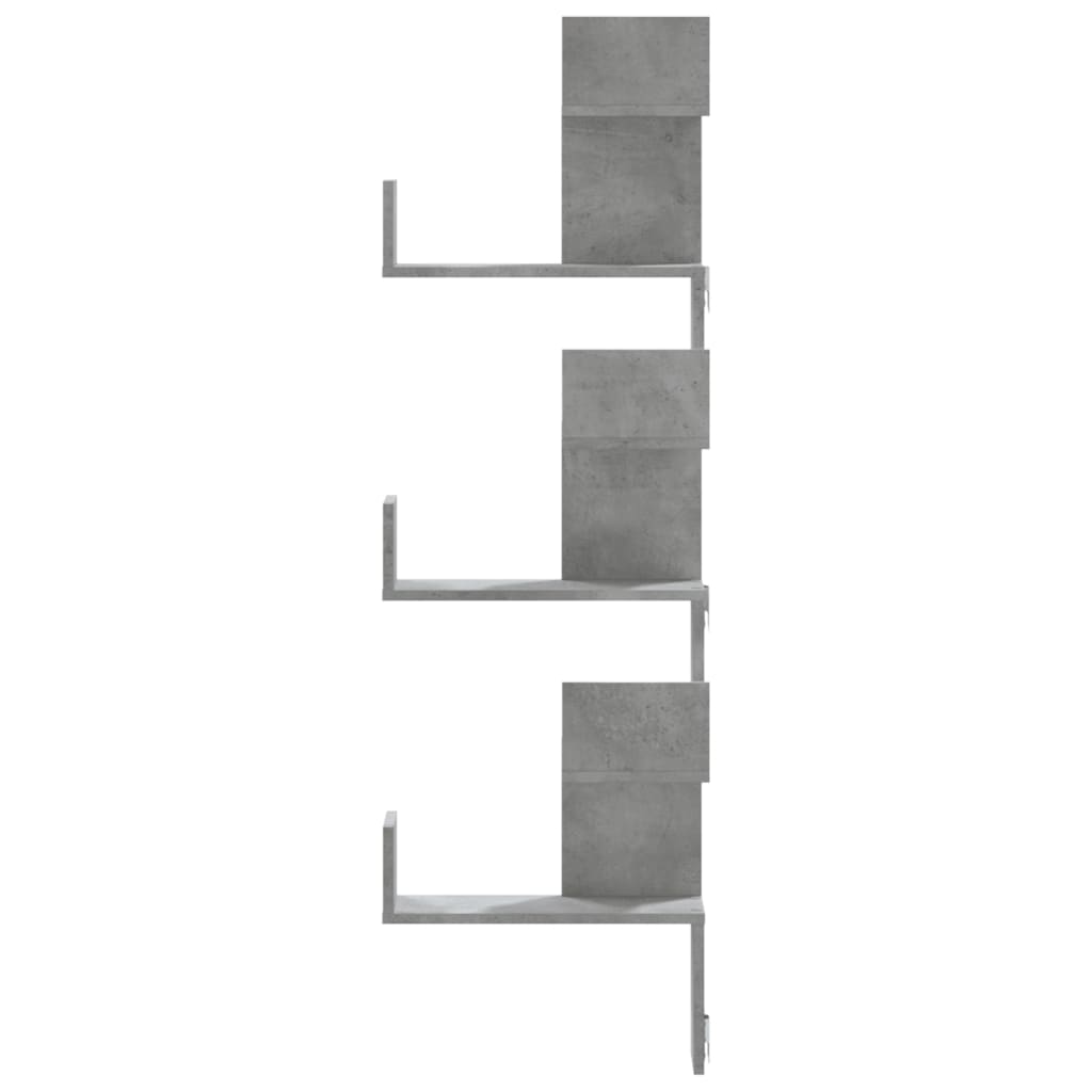 betonszürke szerelt fa fali sarokpolc 45 x 45 x 147 cm