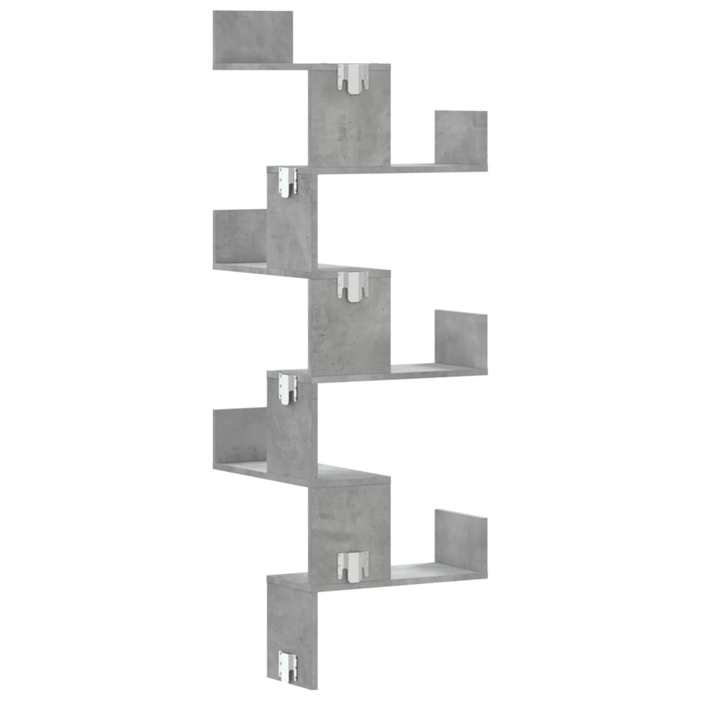 betonszürke szerelt fa fali sarokpolc 45 x 45 x 147 cm