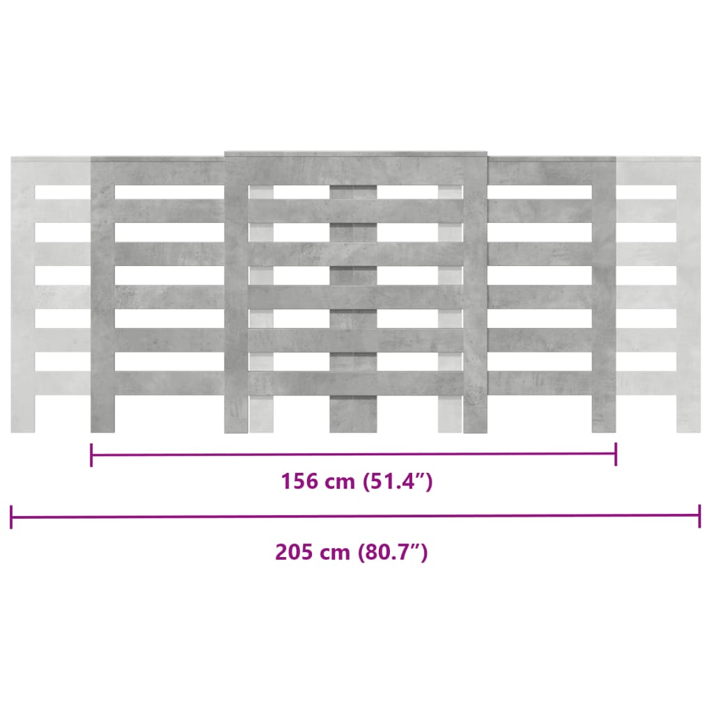 betonszürke szerelt fa radiátorburkolat 205 x 21,5 x 83,5 cm