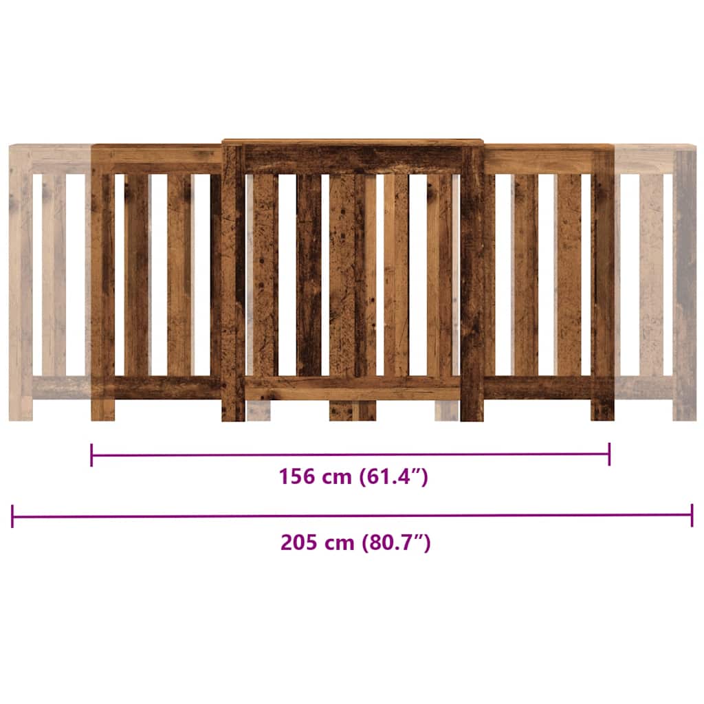 antik fa színű szerelt fa radiátorburkolat 205 x 21, 5x 83,5 cm