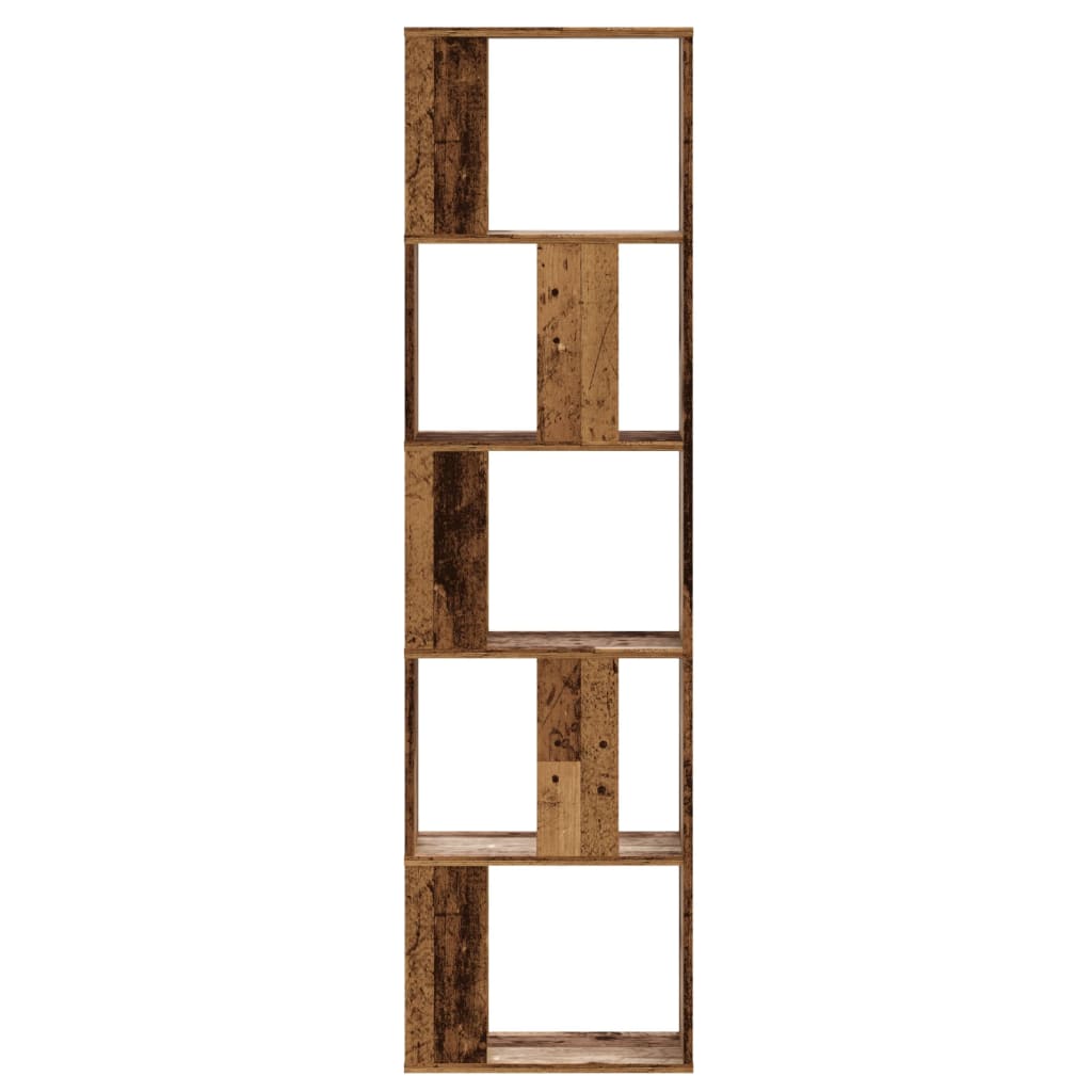 5 szintes antik fa színű fa könyvespolc 45 x 23,5 x 162,5 cm