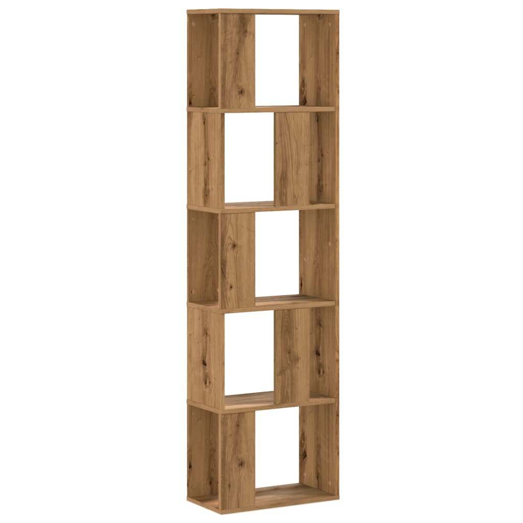 5 szintes kézműves tölgy színű fa könyvespolc 45x23,5x162,5 cm