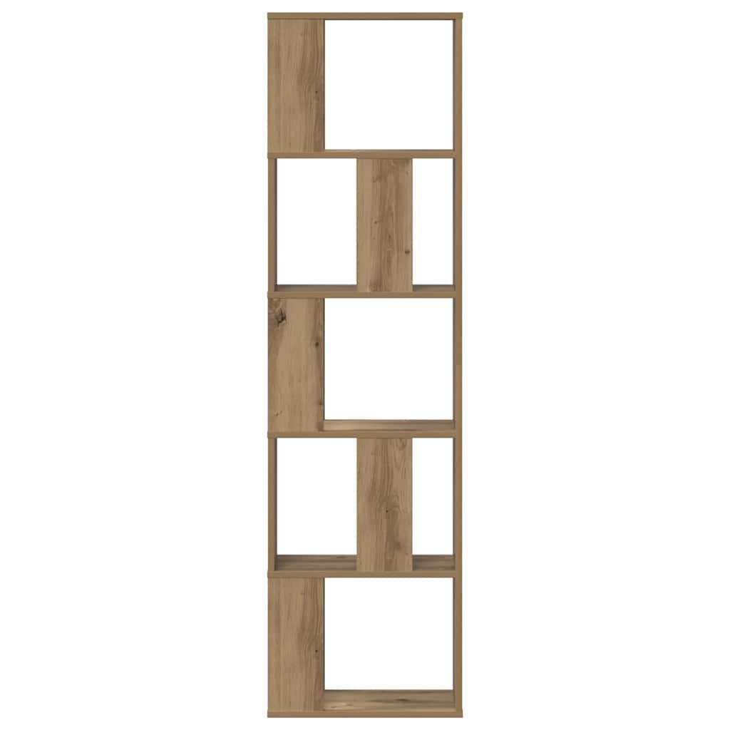 5 szintes kézműves tölgy színű fa könyvespolc 45x23,5x162,5 cm