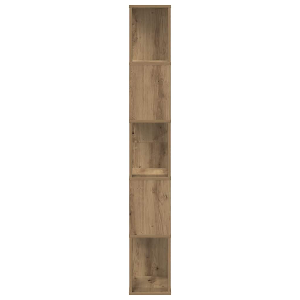 5 szintes kézműves tölgy színű fa könyvespolc 45x23,5x162,5 cm
