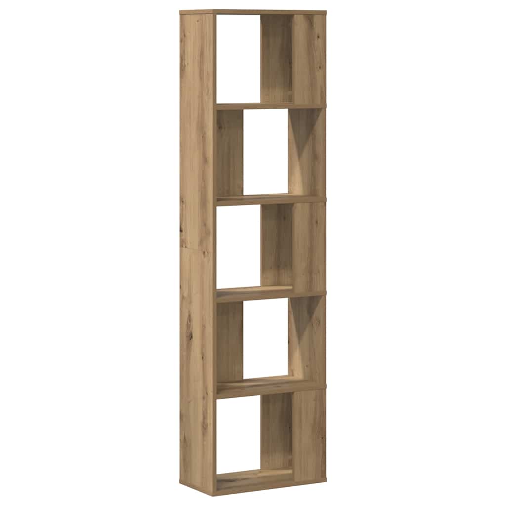 5 szintes kézműves tölgy színű fa könyvespolc 45x23,5x162,5 cm