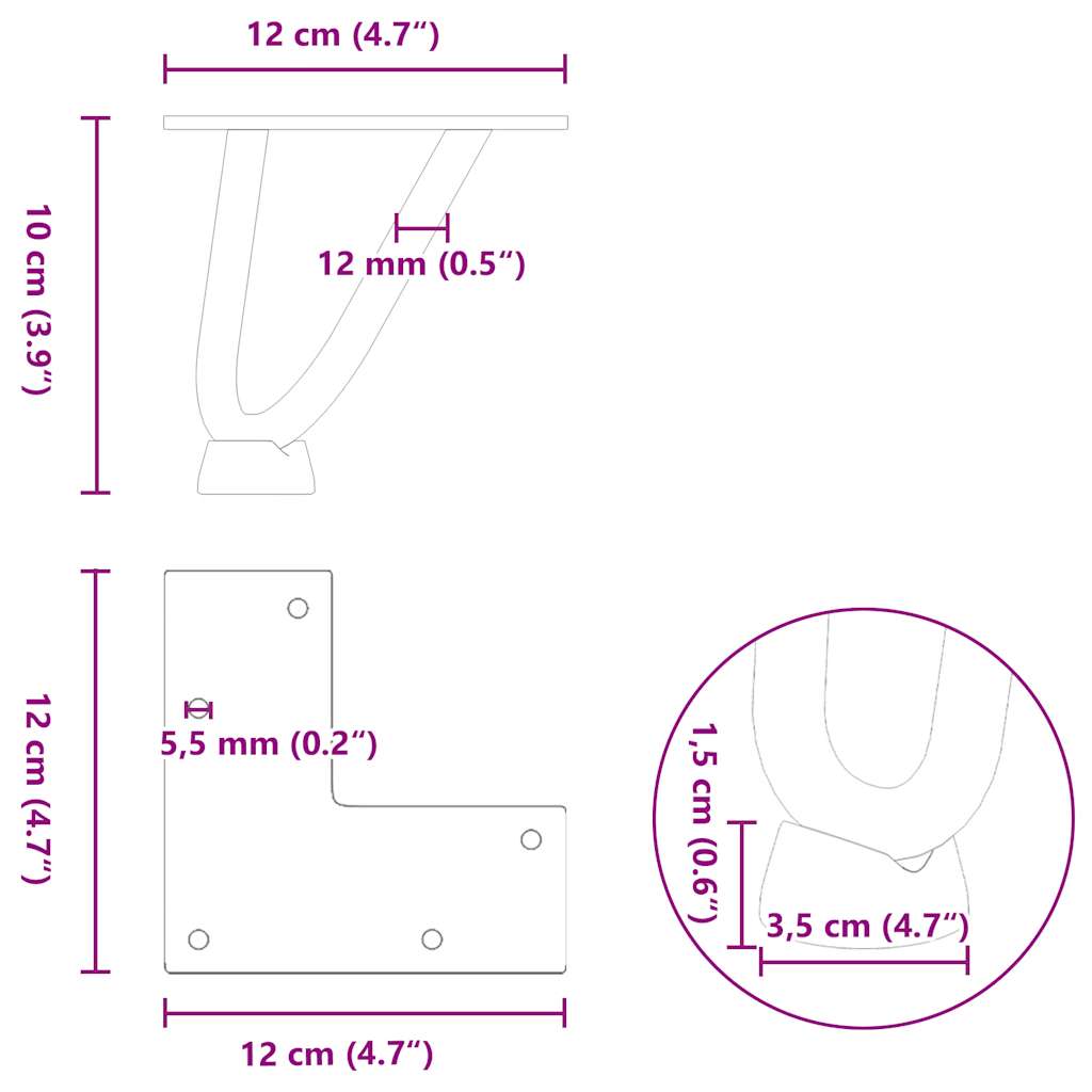 4 db antracitszürke, tömör acél hajtűláb dohányzóasztalhoz 10 cm