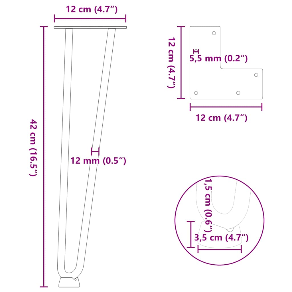4 db natúr acél hajtűláb dohányzóasztalhoz 42 cm tömör acél