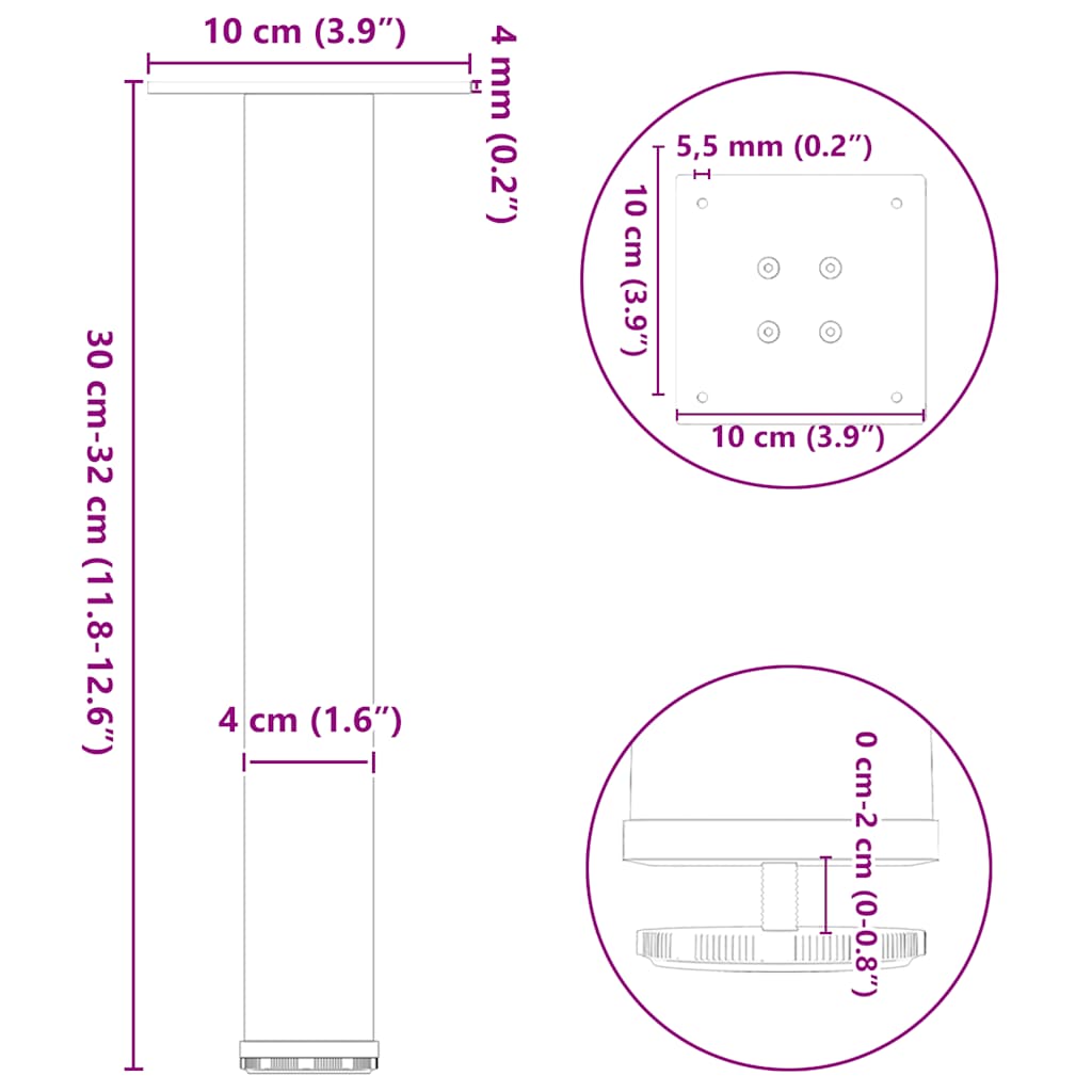 4 db fehér dohányzóasztal láb 30-32 cm acél