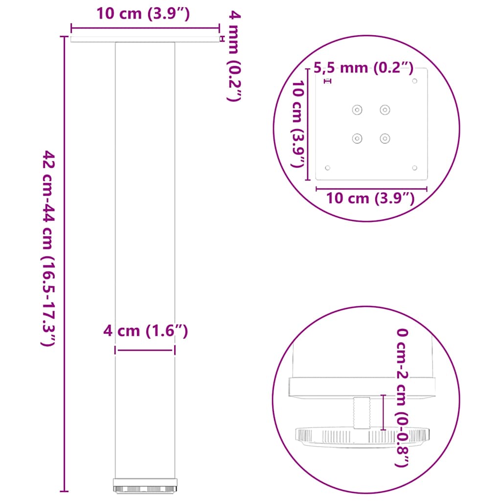 4 db antracitszürke acél dohányzóasztal láb 42-44 cm