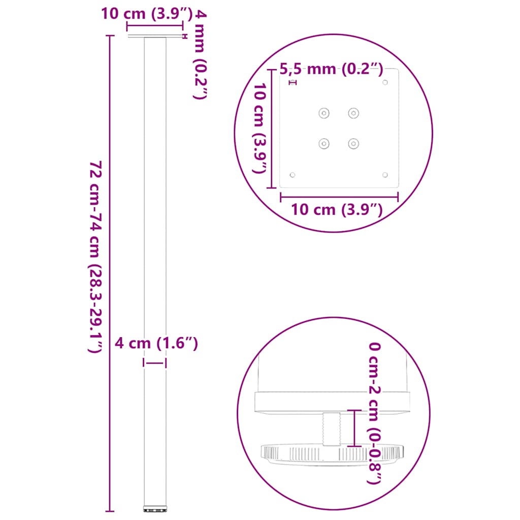 4 db fekete acél konzolasztal láb 72-74 cm