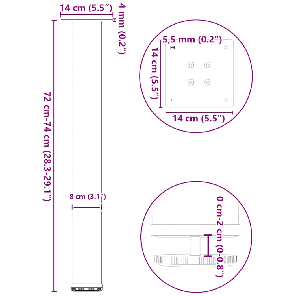 4 db fekete acél konzolasztal láb 72-74 cm