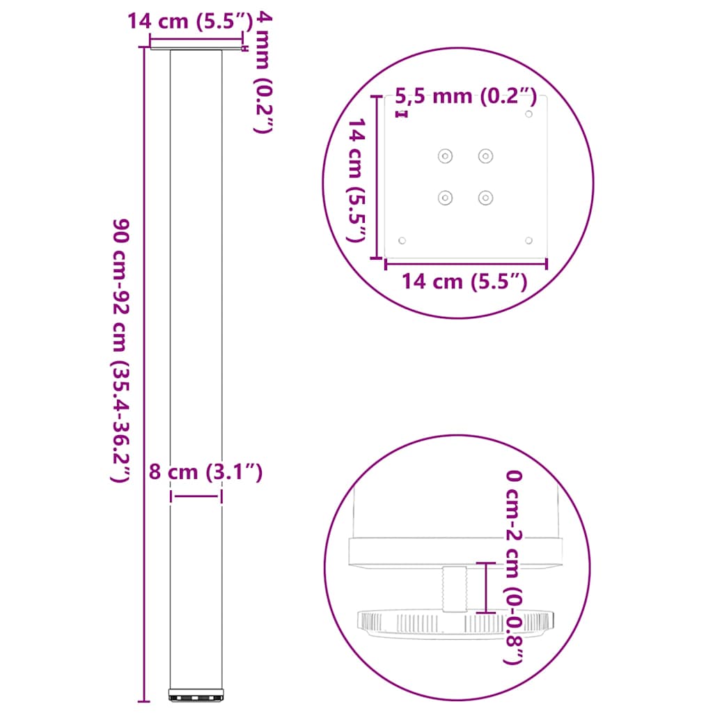 4 db fekete acél bárasztalláb 90-92 cm