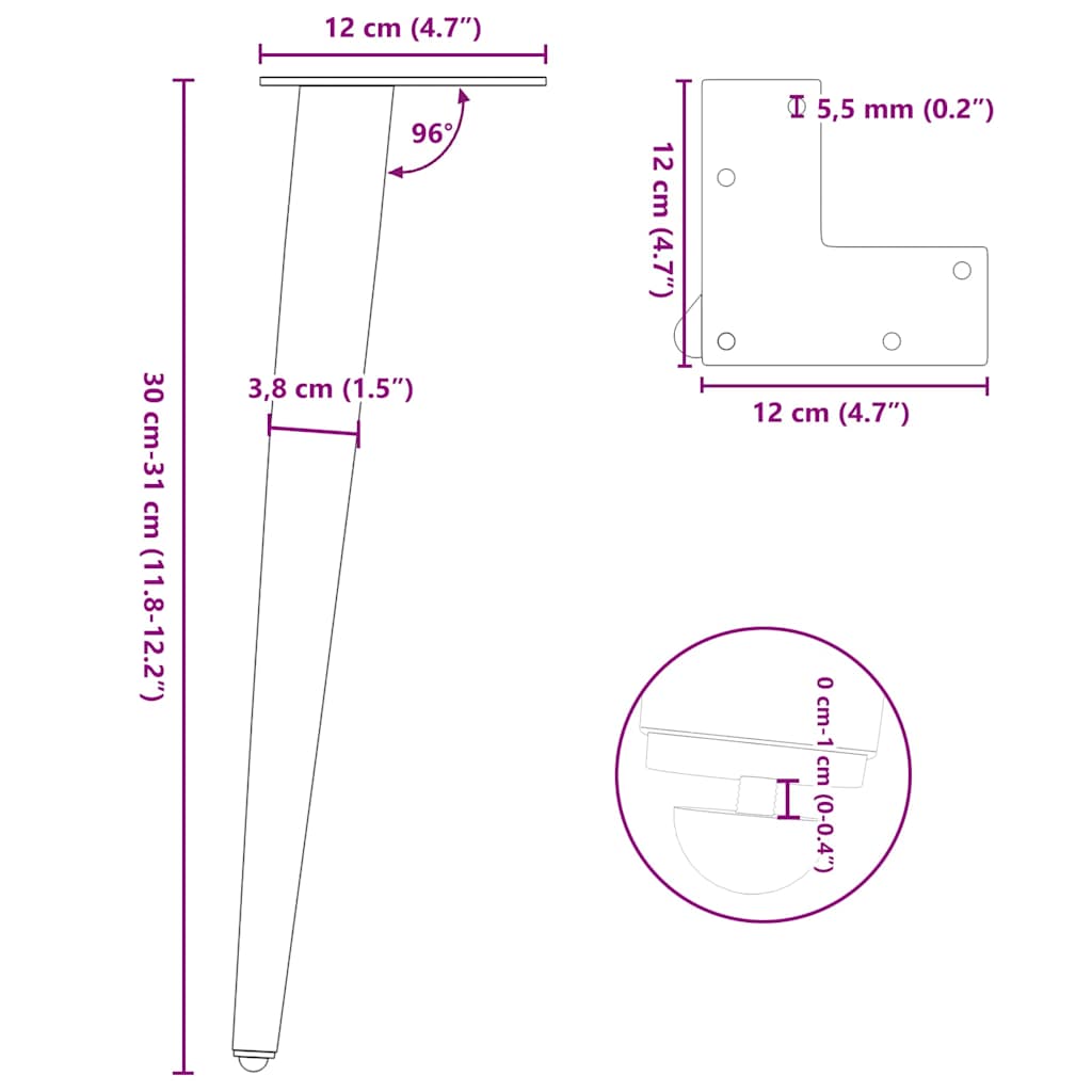 4 db antracitszürke kúpos alakú dohányzóasztal láb 30-31 cm acél