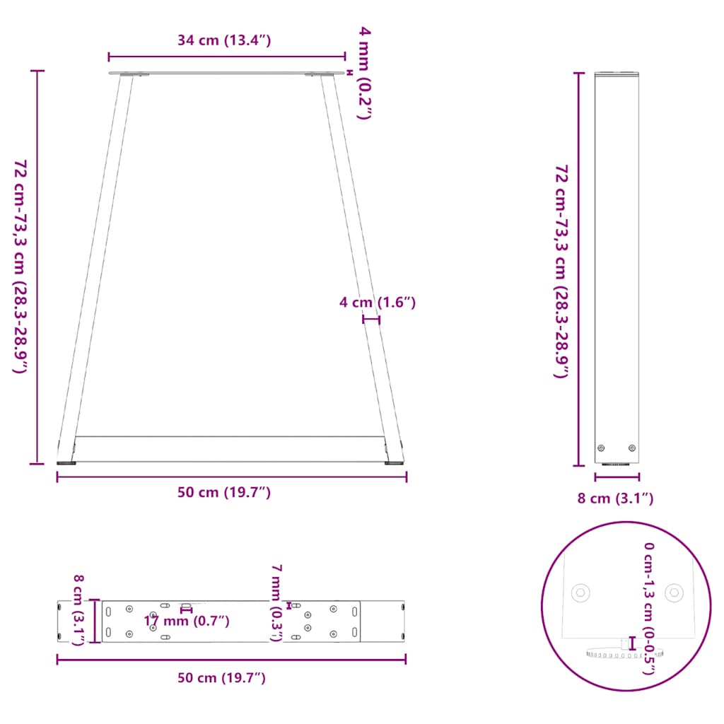 2 db antracitszürke, V-alakú acél étkezőasztalláb 50x(72-73,3) cm