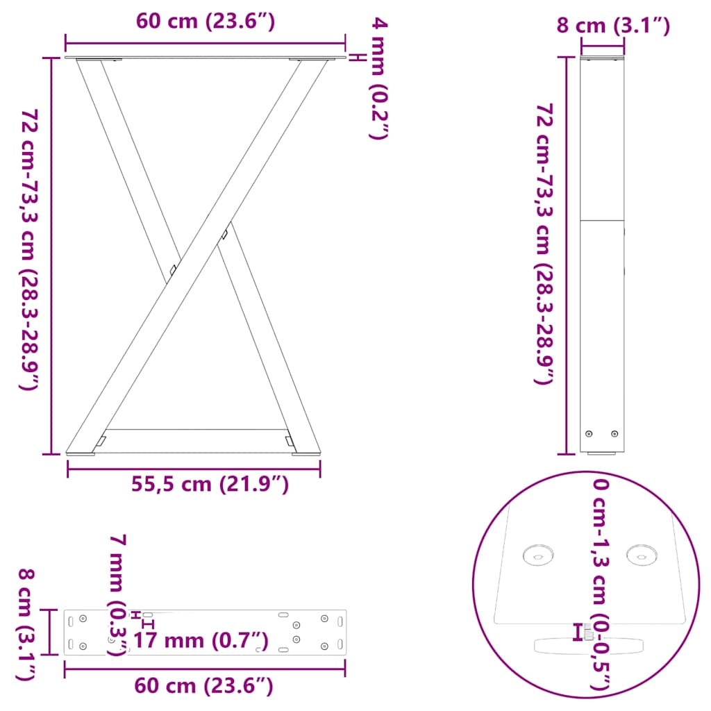 2 db fehér étkezőasztal láb 60 x (72-73,3) cm acél étkezőasztal láb