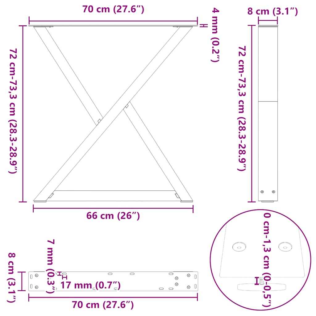 2 db fehér étkezőasztal láb 70 x (72-73,3) cm acél étkezőasztal láb