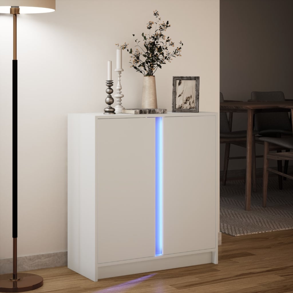fehér szerelt fa tálalószekrény LED-del 77 x 34 x 85 cm