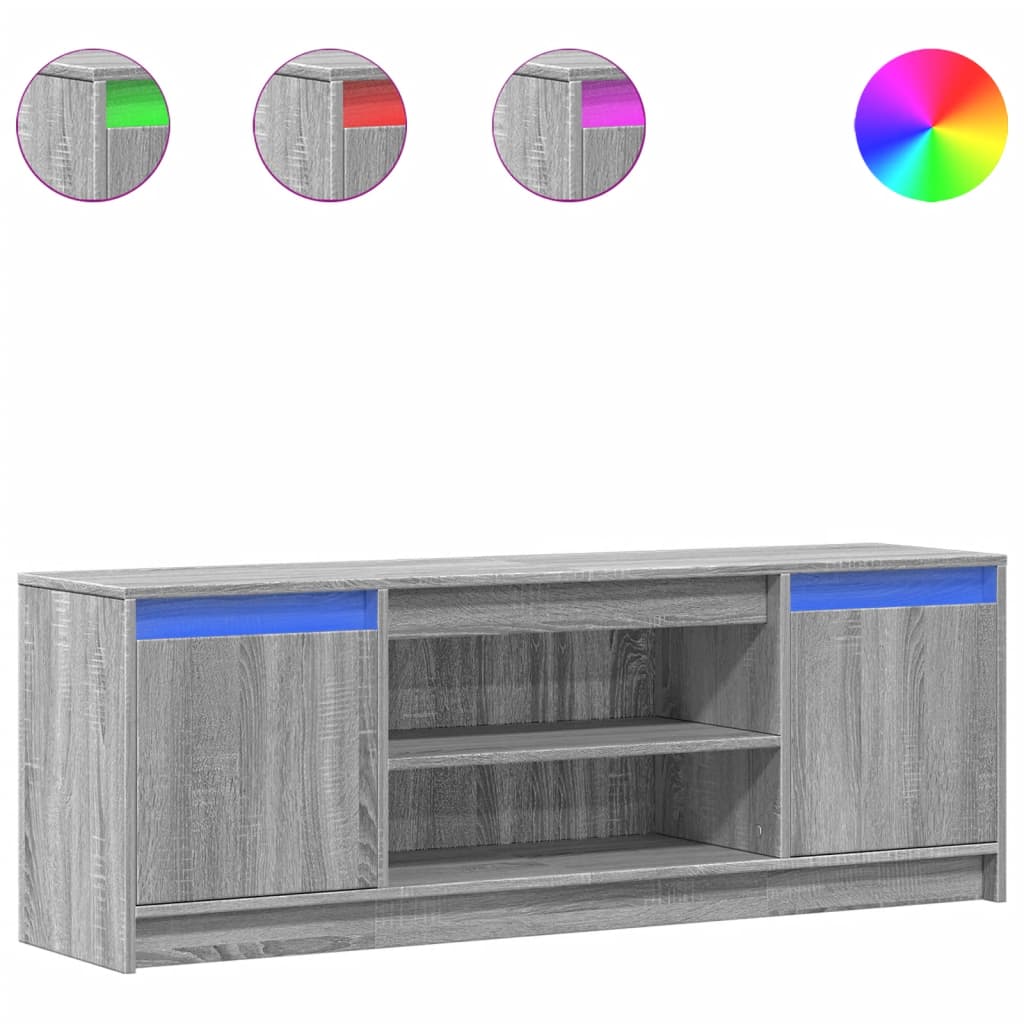 szürke sonoma színű szerelt fa LED-es TV-szekrény 139,5x34x50cm