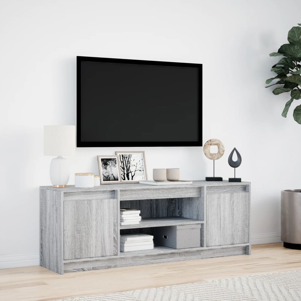 szürke sonoma színű szerelt fa LED-es TV-szekrény 139,5x34x50cm