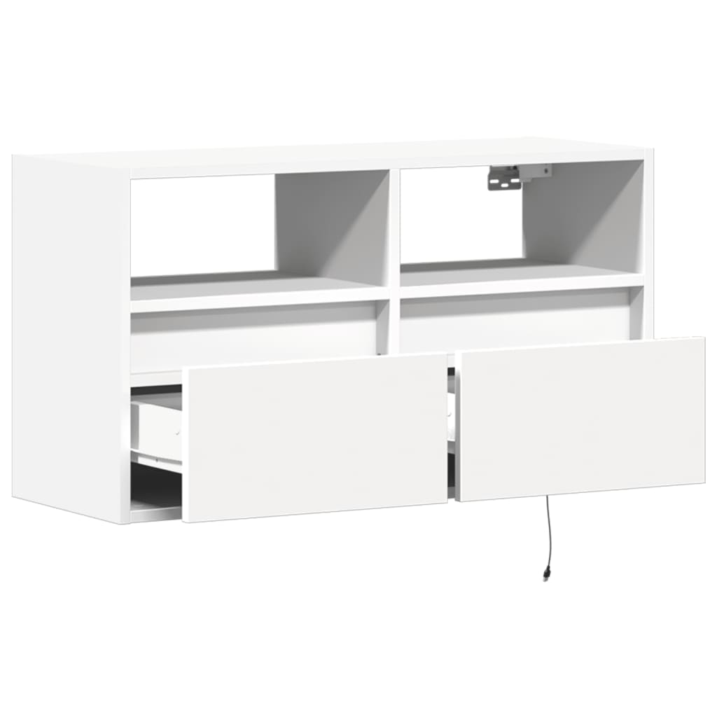 fehér falra szerelhető TV-szekrény LED-lámpákkal 80x31x45 cm