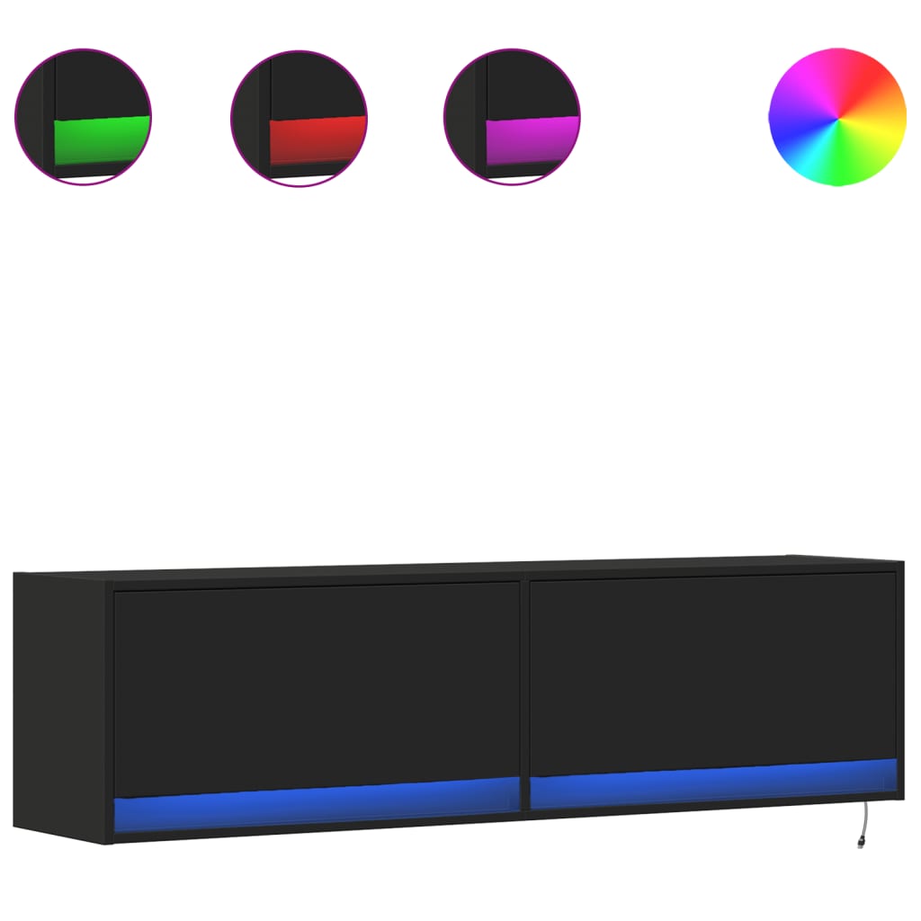 fekete fali TV-szekrény LED-világítással 140 x 31 x 38 cm