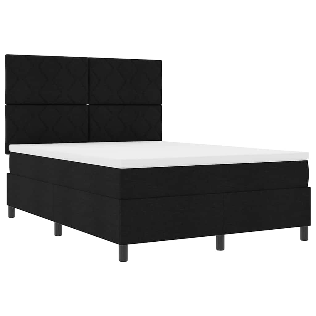 Boxrugós ágy matracmal fejtámlával Fekete 140 x 190 cm szövet