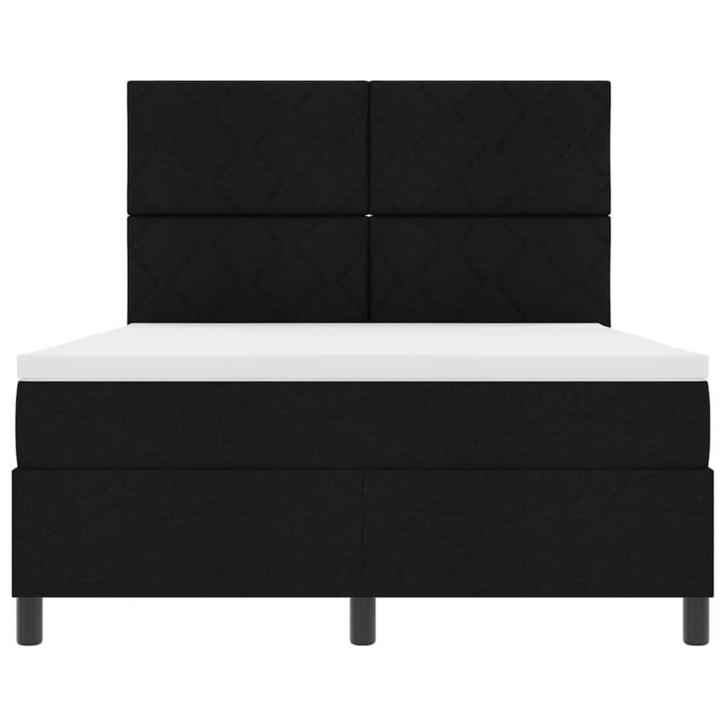 Boxrugós ágy matracmal fejtámlával Fekete 140 x 190 cm szövet