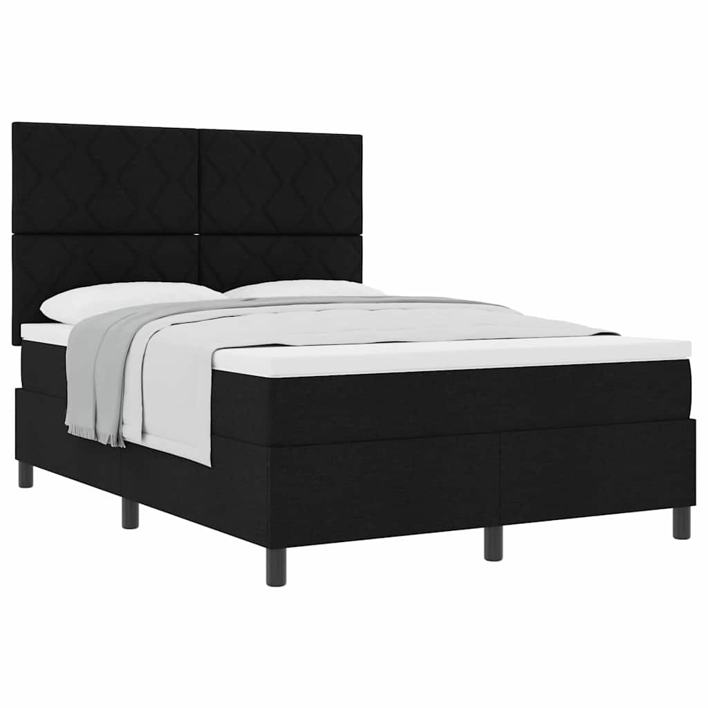 Boxrugós ágy matracmal fejtámlával Fekete 140 x 190 cm szövet